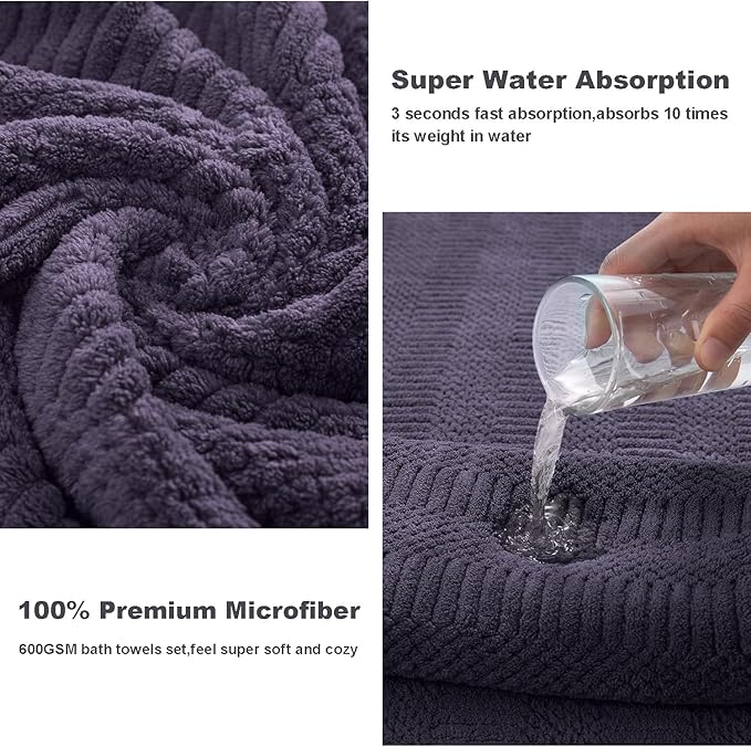 4 Piece Oversized Bath Towels Set 35x70 Inches, Purple Extra Large Soft Bath Sheet Chair Towels 600 GSM Highly Absorbent Quick Dry Towels Set for Bathroom Hotel Spa…