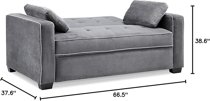 Serta Ainsley 66.5" Convertible Sleeper Loveseat, Full Size, Dreamcoil Comfort, Soft Woven Fabric, Charcoal