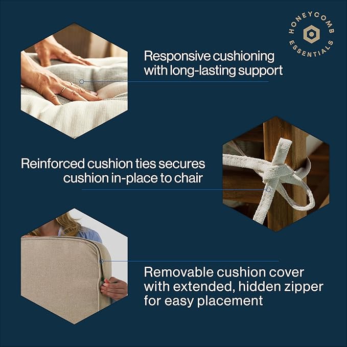 Honeycomb Outdoor Essentials Set of 2 Square Seat Pads, 19 x 19, Courtyard Geo Almond Dining Chair Cushions for Patio Furniture