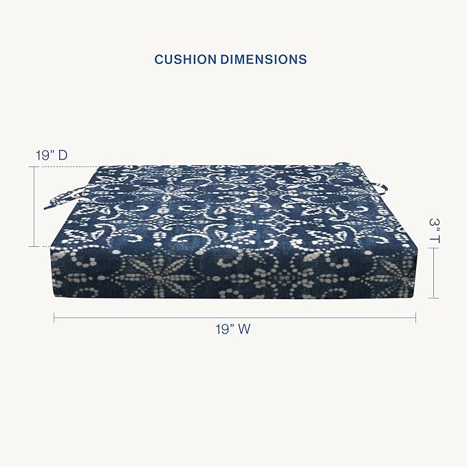 Honeycomb Outdoor Essentials Set of 2 Square Seat Pads, 19 x 19, Boheme Dining Chair Cushions for Patio Furniture