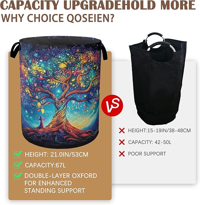 Cosmic Tree Laundry Hamper,Collapsible Laundry Baskets,Tree of Life Dirty Clothes Baskets with Handles,Oxford Cloth Hamper for Bedroom,Bathroom,College Dorms, 16"x20"