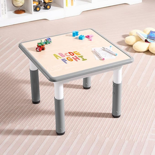 Adjustable Kids Table, Arts and Crafts Child Table with Graffiti Desktop, 7 Level Height Adjustable Children Table for Ages 3-8, Easy to Wipe Toddler Desk for Classrooms/Daycares/Homes