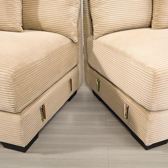 KEIKI 130" U-Shaped Oversized Corduroy Modular Cloud Sectional Sofa with 2 Ottoman, High-Density Foam Cushion, Extra-Thick Armrest, 3-Seater Fluffy Corner Couch with 9 Pillow, for Living Room, Camel