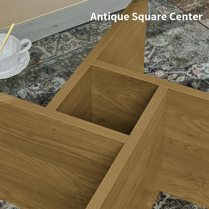 31.5" Glass Coffee Table, MDF Mid-Century Modern Square Coffee Table with Tempered Glass Top, Square Center Tables for Small Space Living Room Office Apartment, Wood