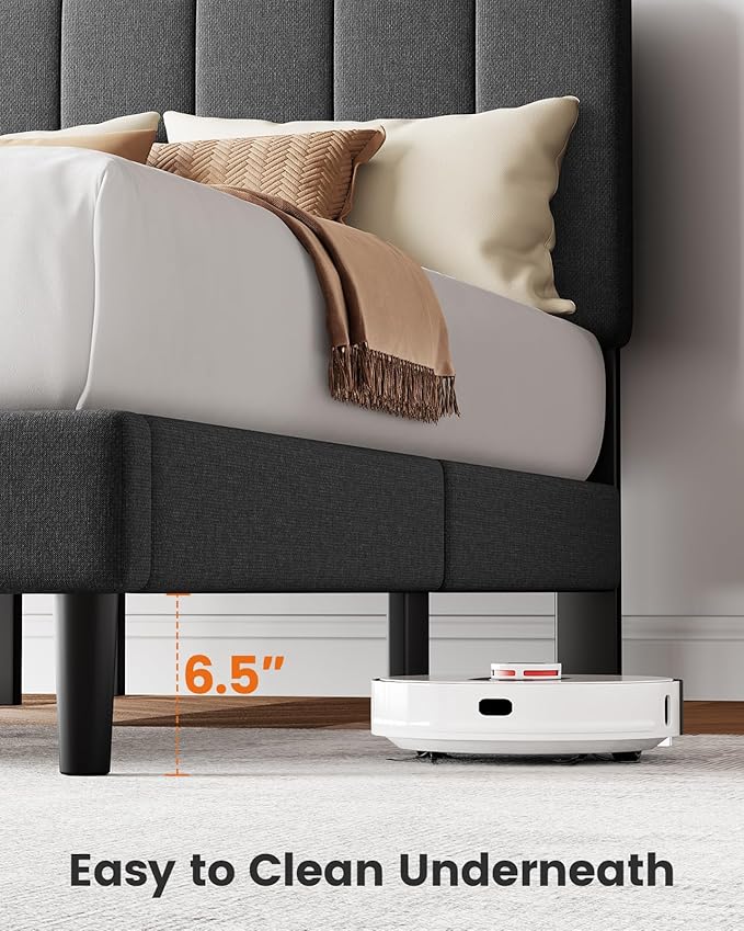 Pipishell Queen Size Bed Frame Upholstered Platform Full Size Bed Frame with Adjustable Headboard,1300 lbs Strong Weight Capacity, Fully Upholstered Mattress Foundation,No Box Spring Needed, Dark Grey