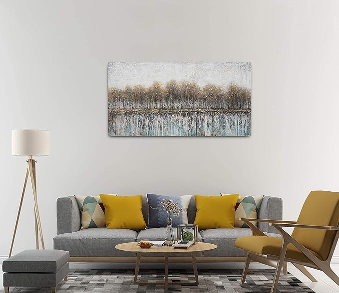 NdcSkyAr Large Oversized Tree Farmhouse Wall Art Neutral Rustic Painting Glitter Gray Brown Birch Canvas Prints for Living Room Bedroom Sofa Decor Framed