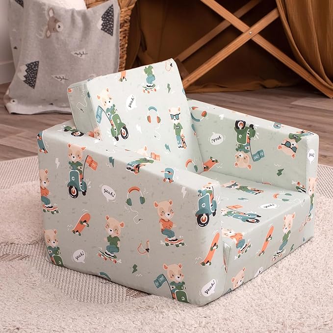 Delsit Kids Couch for Toddlers - 2 in 1 Convertible Foam Armchair to Lounger, Comfy Flip Out Lounge Chair, Sofa for Children, Made in Europe