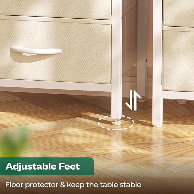 Huuger Nightstand with Charging Station, Side Table with Fabric Drawers, End Table with Open Shelf, Bedside Table with USB Ports and Outlets, Night Stand for Bedroom, White Marple