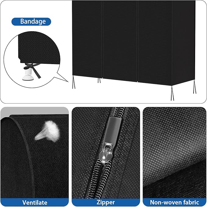 Zilink 60'' Garment Rack Cover Dustproof Clothes Rack Cover Breathable Garment Bags Protector Wardrobe Cover with 2 Durable Zippers for Garment Rack, Black, (Rack Not Included)
