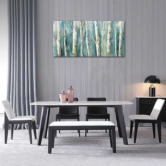 yearainn Birch Trees Canvas Wall Art - Abstract Birch Pictures for Wall Decor Modern Turquoise Canvas Painting Nature Printing Artwork for Living Room Bedroom Home Office Wall Decoration 20" x 40"