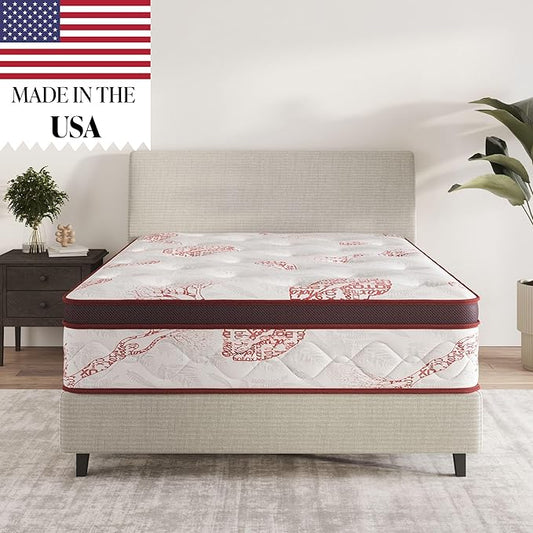 Ottomanson Queen 13" Luxury I Eurotop Mattress, Medium-Firm Memory Foam Comfort - Made in USA - Premium Quilted Cover Mattress - Fiberglass-Free - Bed in a Box