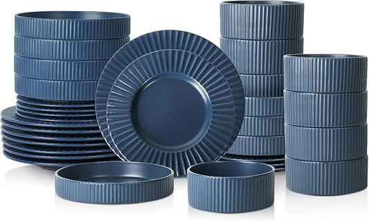 Christian Siriano Lusso 32-Piece Dinnerware Set Stoneware, Ash Blue