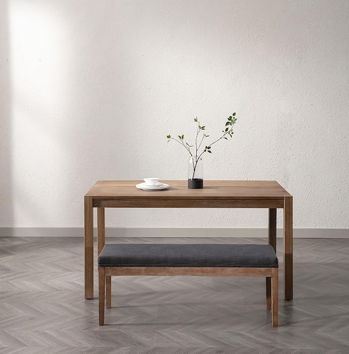 Linen Dining Bench Upholstered Entryway Bench Farmhouse Shoe Bench Seat Ottoman for Hallway Living Room Bedroom End of Bed Dining Room Kitchen, 45.5" Long, Charcoal