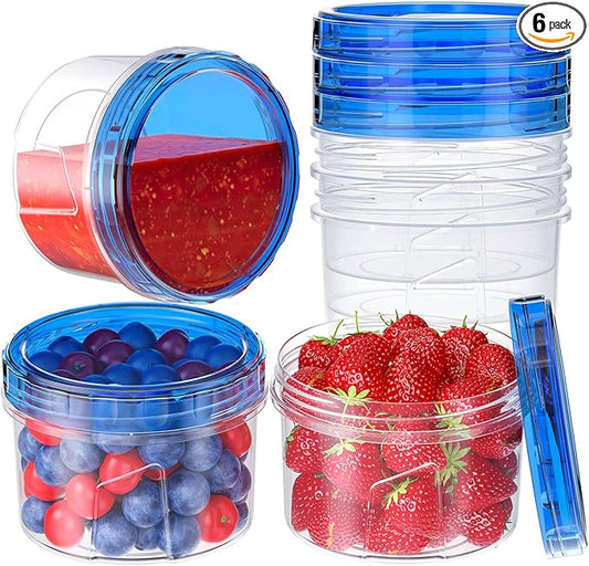6 Pack-16 OZ Freezer Storage Containers, Small Plastic Containers with Twist Top Lids, Round Food Storage Containers, Reusable Soup Container Microwave/Dishwasher Safe