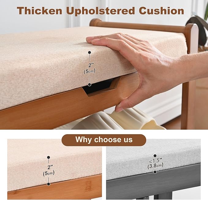 Shoe Rack Bench, Shoe Storage Bench with Cushion, 27.6in Entryway Bench with Lift Top Hidden Storage Holds Up to 330lb for Bedroom Living Room