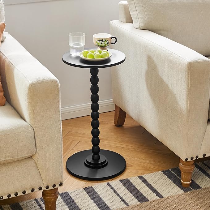 Round Side Table with Solid Wood, Modern Minimalist Bedside Table, Living Room Sofa End Table, Bedroom Small Corner Table for Small Spaces Black YD-RST001B