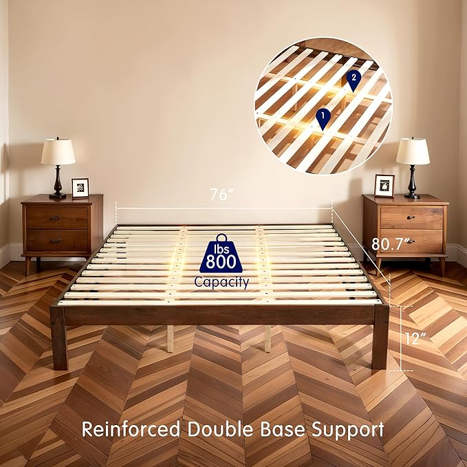 Hokway Wood King Size Bed Frame-No Wobble,Noise-Free,Easy Assembly with Precise Holes,12 in Wood Slat Support,No Box Spring Needed,Walnut