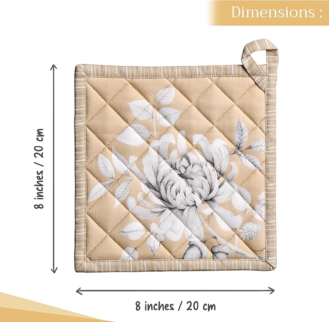 Maison d' Hermine Pot Holders Set 100% Cotton Heat Resistant Potholders 8" x 8" Hot Pads with Loop for Thanksgiving Christmas Decorations BBQ Baking Handling Hot Pans (Pack of 2, Pretty Autumn)