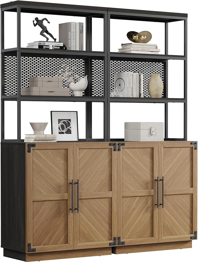 SICOTAS Book Shelf Bookcases with Storage - 75.3” Tall Book Shelves Case 5 Tier Large Modern Bookshelf Case with Door, Farmhouse Standing Display Cabinet for Living Room, Home Office, Study Room(2PCS)