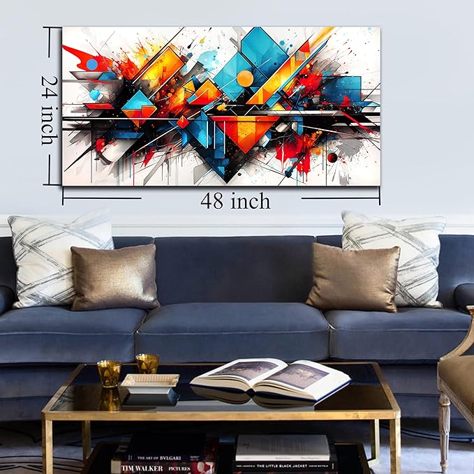 CIRABKY Abstract Wall-Art for Living Room - Abstract Pictures Wall Decor - Colorful Bedroom Canvas Wall Art Ready to Hang Size 24" x 48"