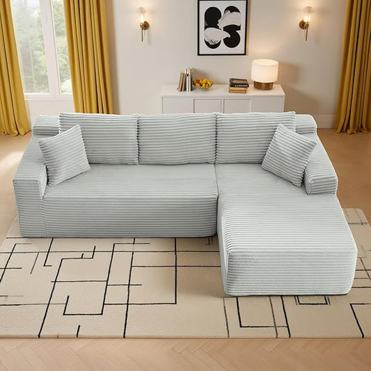 105''Sectional Cloud Couch with L Shaped Chaise,Modern Modular Sectional Sofa,Boneless Couch with Deep Seat,Comfy Couches for Living Room (Light Grey, Right Facing Chaise)
