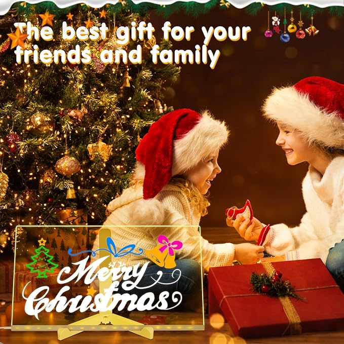 LED Note Board with Colors 11.8 X 7.9”, Acrylic Dry Erase Board with Light, Led Drawing Writing Board for Kids with 7 Marker Pen, Light up Message Board with Stand, Glow Rewritable Memo Board Write On