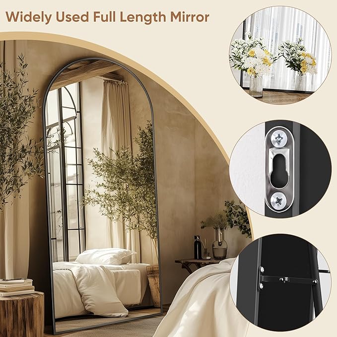 Full Length Mirror, 71"x28" Oversized Arched Mirror Large Standing Mirrors, Tall Mirrors Body Floor Mirror Hanging Mirrors for Bedroom Living Room Aluminum Frame, Black