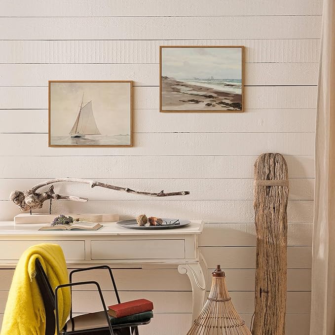 InSimSea Framed Wall Art for Living Room Large Canvas Wall Art White Sailboat Seascape Watercolor Vintage Painting - Coastal Wall Art Prints Pictures Bedroom Office and Home Decor 11x14in