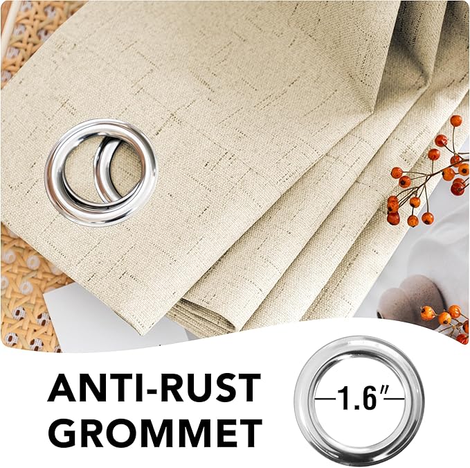 H.VERSAILTEX Curtains for Bedroom Black Out Thermal Insulated Linen Textured Curtains Room Darkening Curtain Living Room Curtain 2 Panel Sets, Bleached Sand, 52x96 Inch