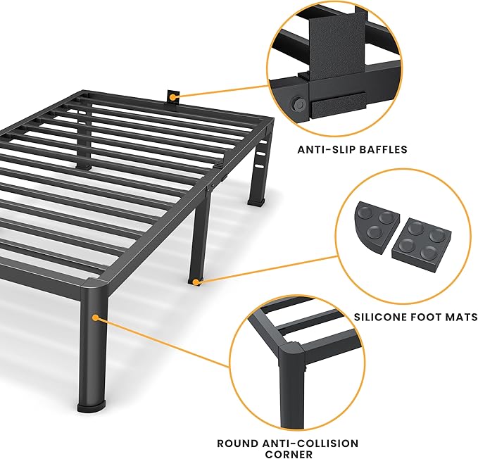 18 Inch Twin XL Size Metal Platform Bed Frame with Round Corners, Storage Space Under High Bed Frame-Heavy Duty Steel Slats Support, Noise Free - Easy Assembly - No Box Spring Needed