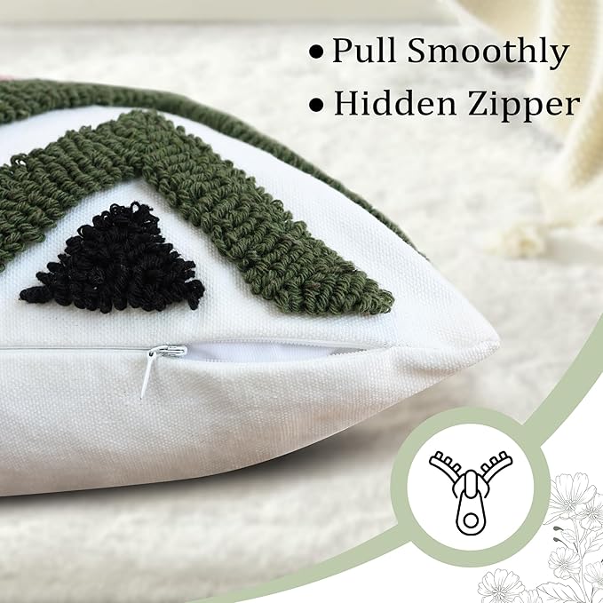 Boho Accent Lumbar Pillow Covers 12x20 - Tufted Abstract Modern Throw Pillow Covers, Farmhouse Decorative Pillowcase for Couch, Sofa, Bed, Living Room -Green Pink Black Geometric