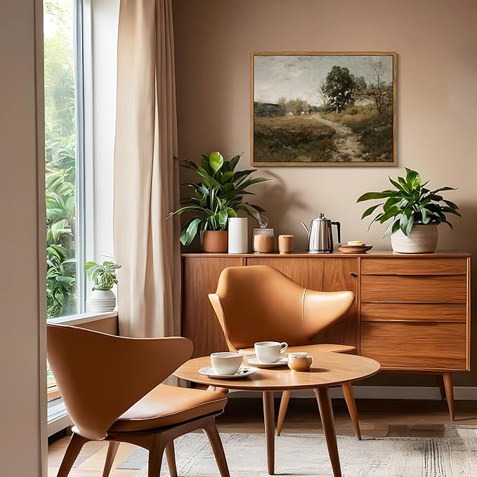 Floating Framed Vintage Canvas Wall Art Decor, Modern Countryside Wall Decor for Living Room, Nature Landscape Pictures Paintings Prints for Bedroom Hallway Office Decoration 12x16 inch