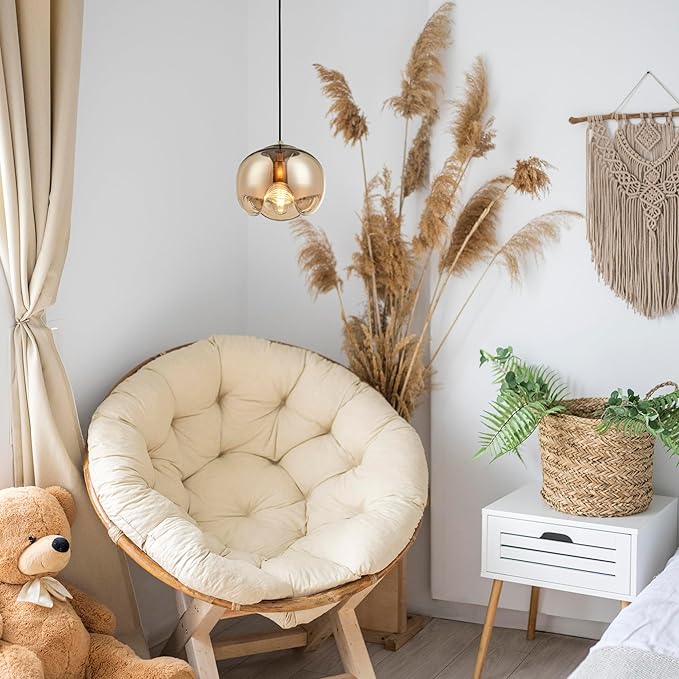 Modern Globe Pendant Light, 9"x9" Amber Gradient Glass Hanging Fixture with Gold Base, 15"-72" Adjustable Line, E26 Socket for Living Room, Dining Area, or Entryway – Warm Taupe Globe