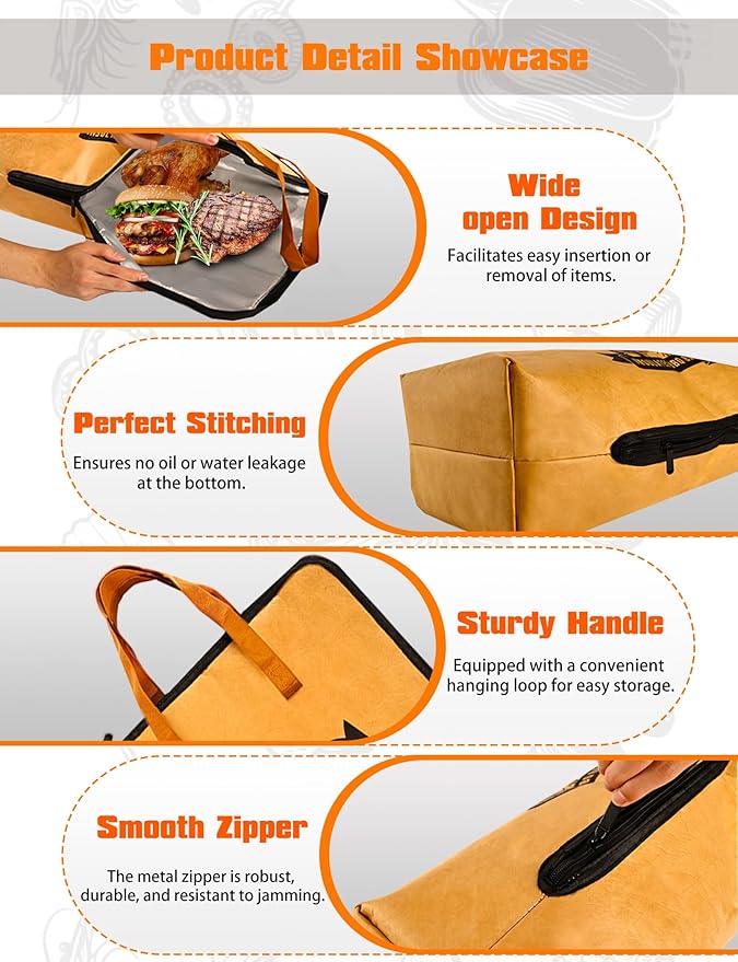 BBQ Blanket for Insulated Resting Meat– Reusable Smoker Grilling Meat Thermal Bag with Wide Mouth for Large BBQ Cuts like Brisket, Pork Shoulders, and Turkeys(XL,21in)