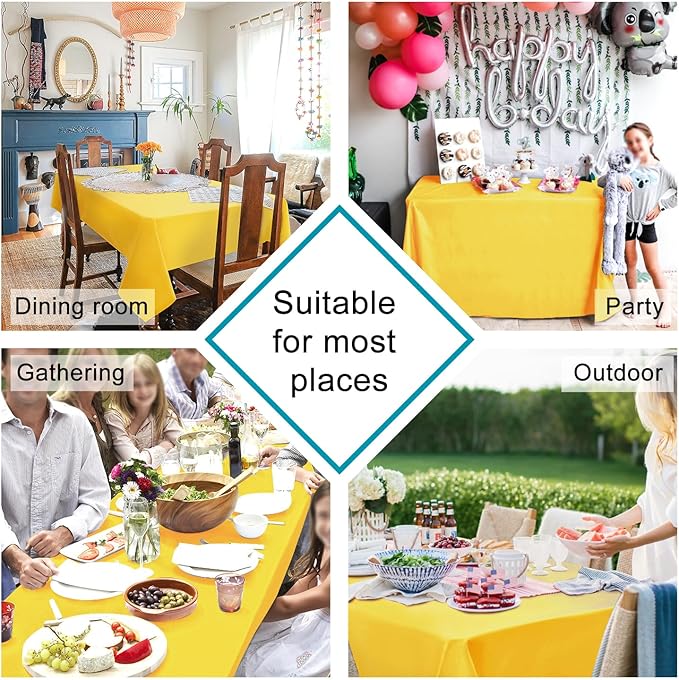 Hiasan Waterproof Tablecloth Rectangle - Washable Fabric Table Cloth for Dining Room Kitchen Birthday Party and Outdoor Use, Yellow, 30 x 60 Inch