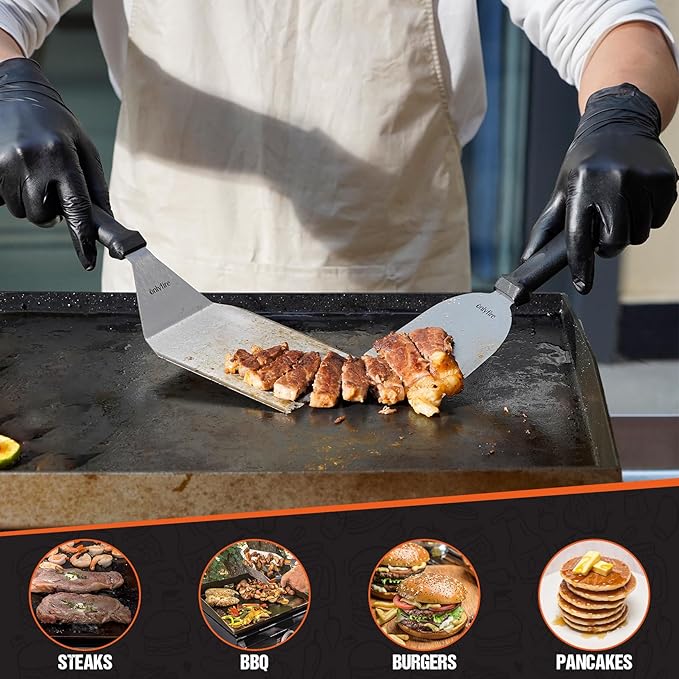 onlyfire 3PCS Stainless Steel BBQ Griddle Tools, Multifunctional Grill Utensil Set Including 2 Wide Spatulas, 1 Chopper/Scraper for Blackstone and Camp Chef