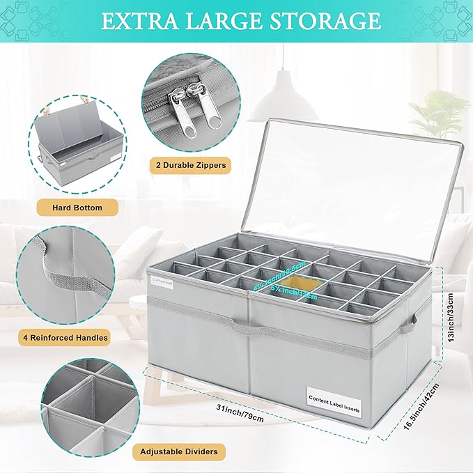 LUVHOMEE Shoe Organizer for Closet, Fits 24 Pairs, Large Shoe Box Storage Containers, Clear Foldable Shoe Storage Bins w/Bottom Support, Space Saving Closet Shoes Holder w/Reinforced Handles, Gray