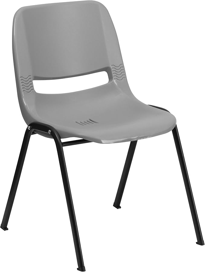 EMMA + OLIVER Gray Ergonomic Shell Student Stack Chair - Classroom Chair / Office Guest Chair