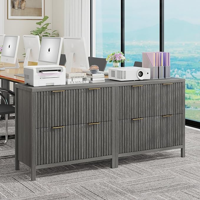 2-Drawer Fluted File Cabinet, Lateral Filing Cabinet for Home Office Printer Stand for A4 Letter Legal Size Documents