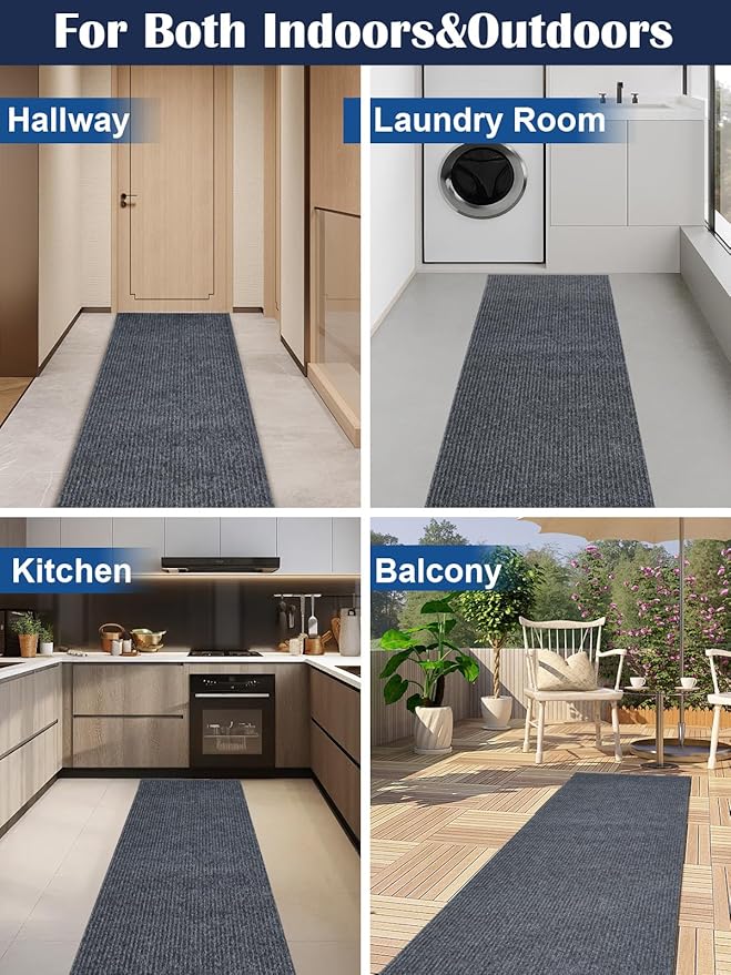 Runner Rugs 3 x 10 ft with Rubber Backing, Non Slip Indoor Outdoor Rug Carpet Runner for Hallway Waterproof Custom Size Floor Mat Area Rugs for Entryway Balcony Patio Kitchen Garage Stair Laundry
