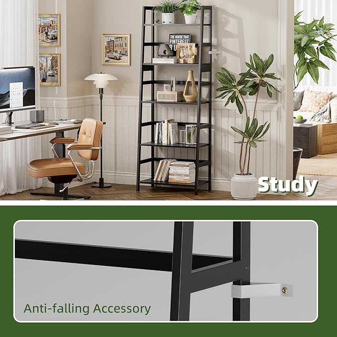 Ladder Shelf, 5-Tier Bookshelf, All Bamboo Heavy Duty Bookcase, Freestanding Open Wood Storage Rack, Modern Corner Display Plant Stand for Living Room, Home Office, Bathroom, Bedroom, Black