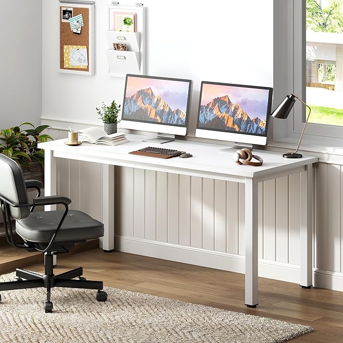Need 54.3 Inch Large Computer Desk, Modern Simple Style Desk for Home Office, Basic Writing Table for Study Student, White