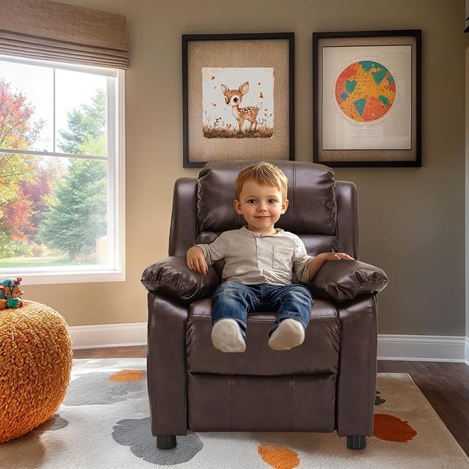 JC Home Macaron Kids Reclining Chair Leather Recliner Sofa Push Back Toddler Youth Children Child Ages 2-8