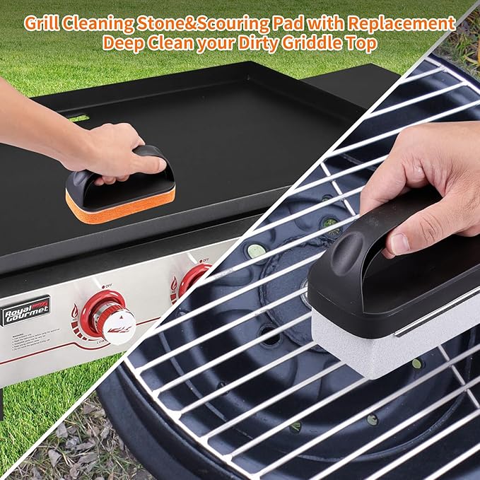 Griddle Cleaning Kit for Blackstone Accessories,Flat Top Grill Cleaning Kit Tools for Outdoor,Griddle Cleaner Brush Set with Grill Stone Cleaning Brick, Griddle Scraper&Scouring Pads