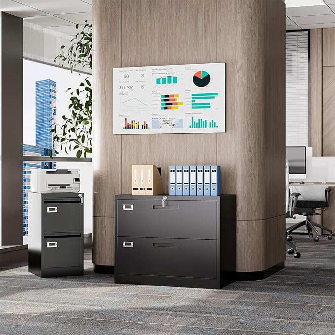 Lateral Filing Cabinet,2 Drawer File Cabinet with Lock,Office Lateral File Cabinets for Legal/Letter A4 Size,Require Assembly, Black