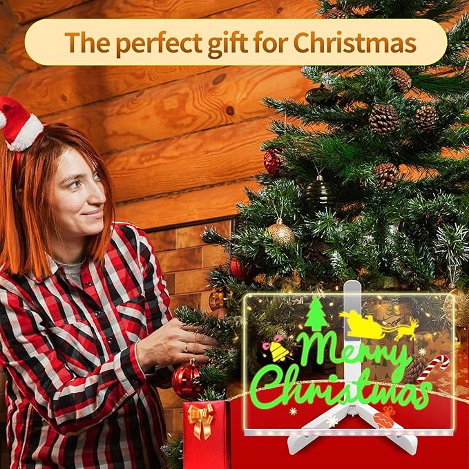 Acrylic Dry Erase Board with Light, 11.8"x7.9" 7 Colors Pen Neon Glow Memo LED Light-Up Message Note Board with Stand as Night Light,Led Message Board Placement at Home Company and Bar