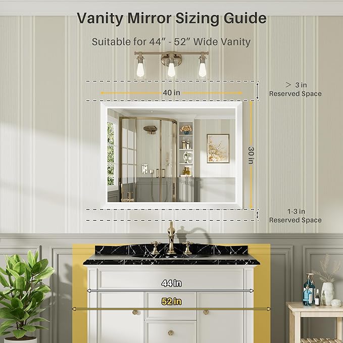 40x30 Inch White Bathroom Mirror for Wall, Thick Metal Framed Rectangle Mirrors for Over Sink, Bedroom, Living Room, Entryway, Anti-Rust, HD Tempered Glass