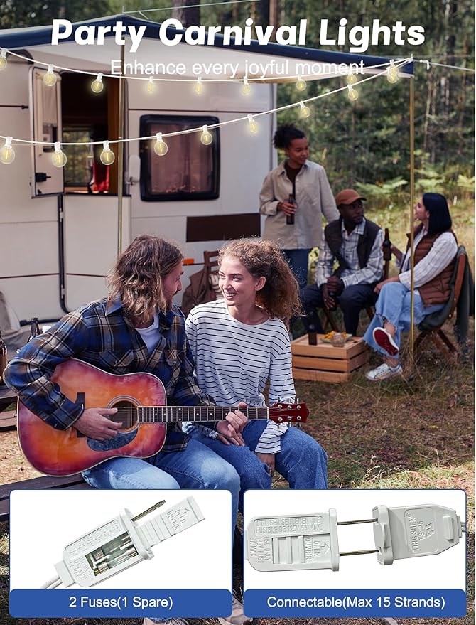 SUNSGNE G40 Globe White String Lights Outdoor - 100FT White Patio Lights with 52 Shatterproof Dimmable LED Bulbs(2 Spare) for Room Party Bistro Pergola Tents Decor