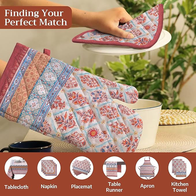 Maison d' Hermine Pot Holders 100% Cotton Heat Resistant Potholders 8" x 8" Hot Pads with Loop for Thanksgiving Christmas Decorations BBQ Cooking Baking Handling Hot Pans (Pack of 1, Romane)