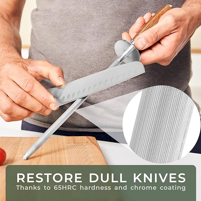 WALDWERK Premium Honing Rod - Honing Steel Made of Hardened Steel with Elegant Wooden Handle - 100% Plastic-Free Sharpening Steel for - Kitchen Knife Sharpener - Knife Sharpeners for Kitchen Knives